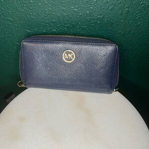 Michael Kors Navy Pebbled Leather Zip Around Wallet